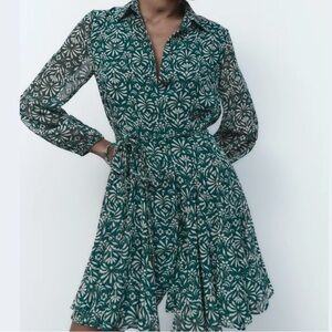 NWT - Zara Green & White Paisley Dress